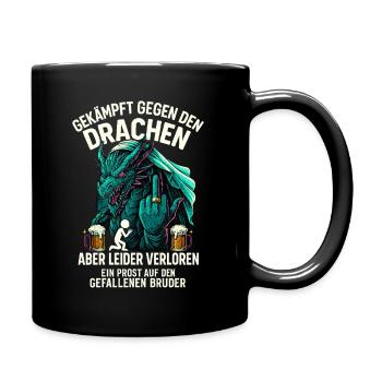 Gekämpft gegen den Drachen JGA Shirt - Tasse einfarbig - Schwarz - Rechts