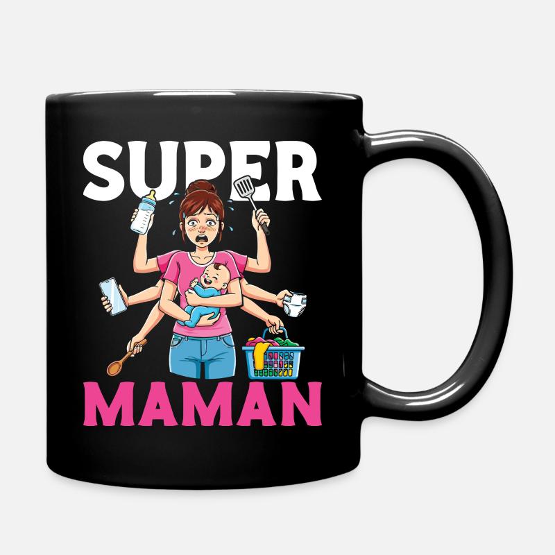 Humour Mère Femme Super Mamaan Bébé - Mug uni - noir