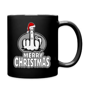 Merry Christmas Mittelfinger Stingerfinger Design - Tasse einfarbig - Schwarz - Rechts