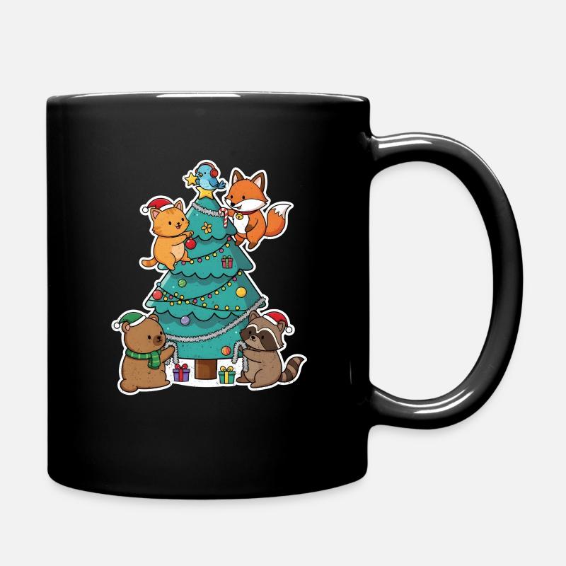 Weihnachtsfreunde am Tannenbaum - Tasse einfarbig - Schwarz