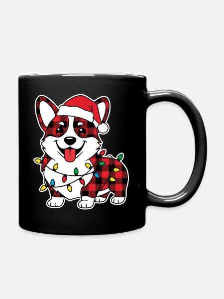 Chien Corgi Noël Plaid Rouge À Carreaux - Mug uni - noir