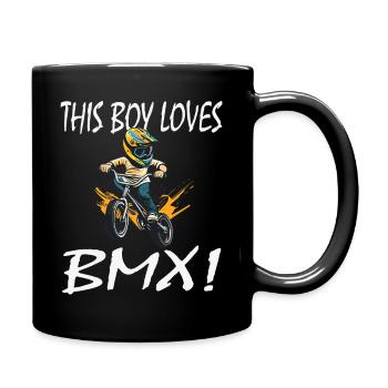 Junge liebt BMX Illustration - Tasse einfarbig - Schwarz - Rechts