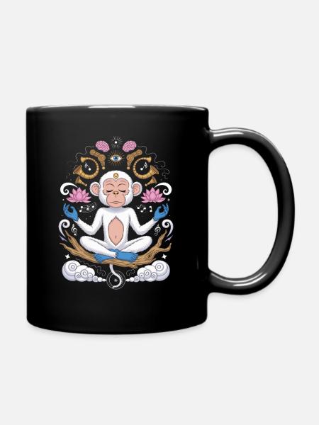 Singe méditant avec lit de lotus et - Mug uni - noir