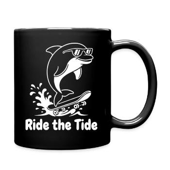Dolphin Skateboard Wave - Full Colour Mug - black - Right