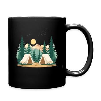 Nachtwald Camping Illustration - Tasse einfarbig - Schwarz - Rechts