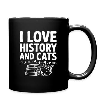 Ich liebe Geschichte und Katzen - Tasse einfarbig - Schwarz - Rechts