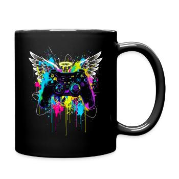 Gaming Controller Flügel Streetart Farbspritzer - Tasse einfarbig - Schwarz - Rechts