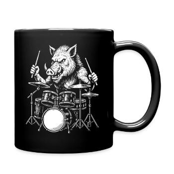 Boar Drummer Rock Attack - Full Colour Mug - black - Right