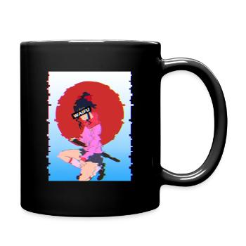 Glitch Samurai Waifu: Vaporwave-Ästhetik - Tasse einfarbig - Schwarz - Rechts