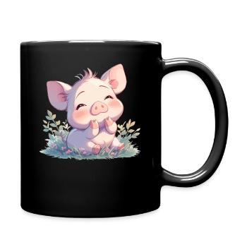 Schweine Schwein - Tasse einfarbig - Schwarz - Rechts