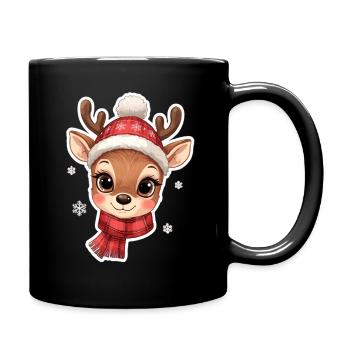 Winterhirsch mit rotem Schal - Tasse einfarbig - Schwarz - Rechts