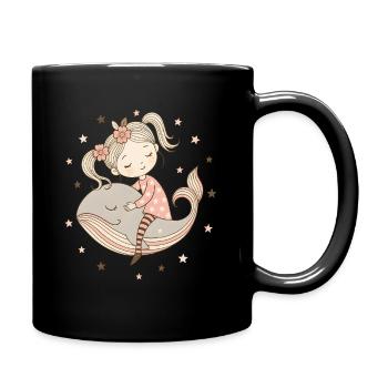 Dreamy girl rides on whale - Full Colour Mug - black - Right