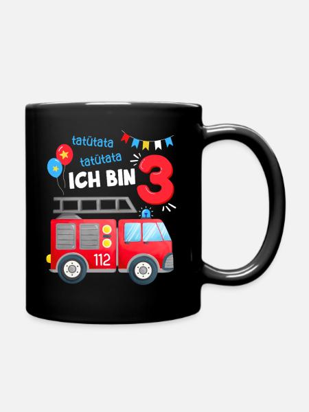 Birthday 3 Firefighter Boy | I'm three years old - Full Colour Mug - black
