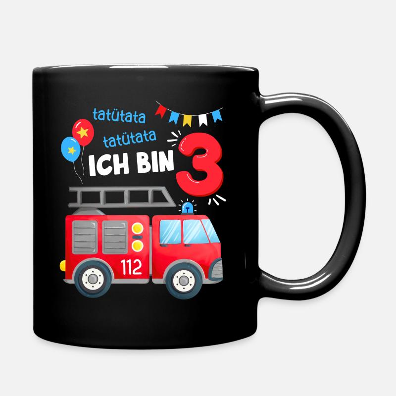 Birthday 3 Firefighter Boy | I'm three years old - Full Colour Mug - black