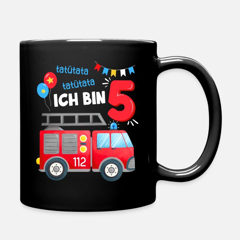 Fire Brigade 5 Years Fifth Birthday Boy Outfit - Full Colour Mug - black