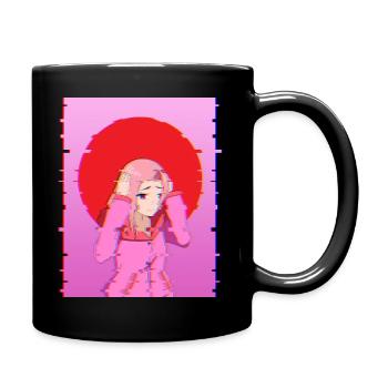 Glitch Aesthetic Anime Girl Digital Art Design - Full Colour Mug - black - Right