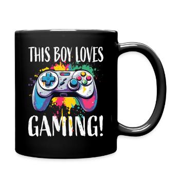 Boy Loves Gaming – Colorful Controller Splash - Full Colour Mug - black - Right