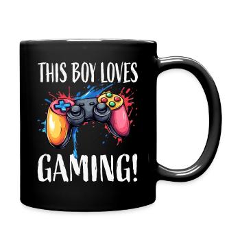 Junge liebt Gaming – bunter Controller - Tasse einfarbig - Schwarz - Rechts