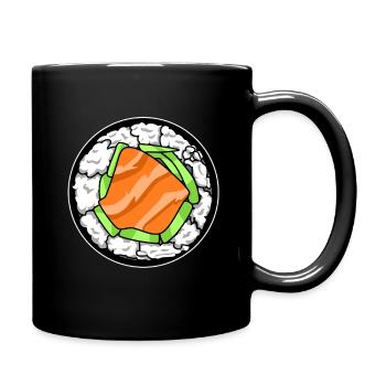 Japanese Salmon Sushi Roll Food Lover Illustration - Full Colour Mug - black - Right