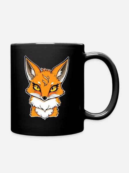 Fuchs Kopf Cartoon Illustration - Tasse einfarbig - Schwarz