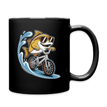 Poisson avec des lunettes de soleil sur un vélo - Mug uni - noir - Droite