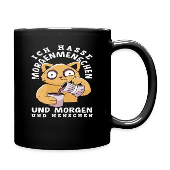 Ich hasse Morgenmenschen Kaffee Katze - Tasse einfarbig - Schwarz - Rechts