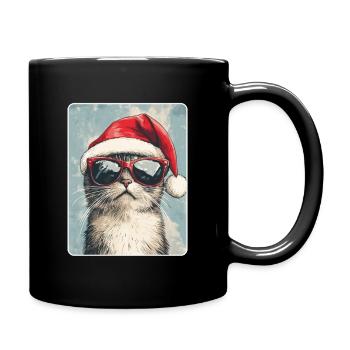 Chat cool avec lunettes de soleil Chapeau de Père Noël - Mug uni - noir - Droite