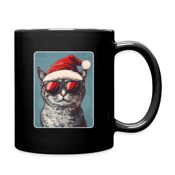 Chat cool avec lunettes de soleil Chapeau de Père Noël - Mug uni - noir - Droite
