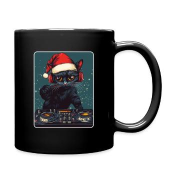 Coole DJ Katze mit Sonnenbrille Weihnachtsmütze - Tasse einfarbig - Schwarz - Rechts