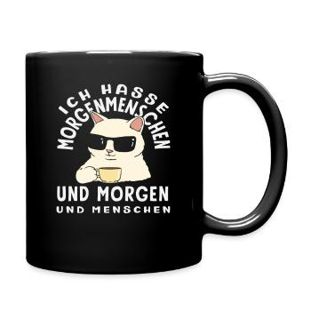 Ich hasse Morgenmenschen Kaffee Katze - Tasse einfarbig - Schwarz - Rechts
