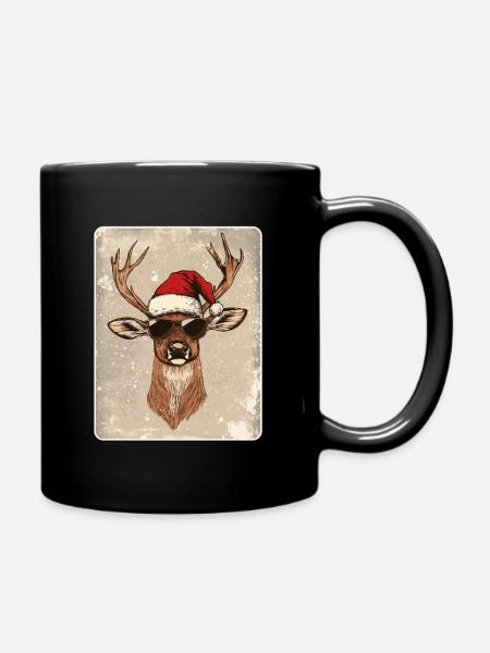 Rentier Hirsch Geweih Reindeer Vintage Weihnachten - Tasse einfarbig - Schwarz