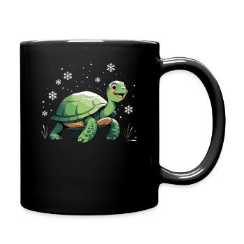 Grüne Schildkröte mit Schneeflocken - Tasse einfarbig - Schwarz - Rechts