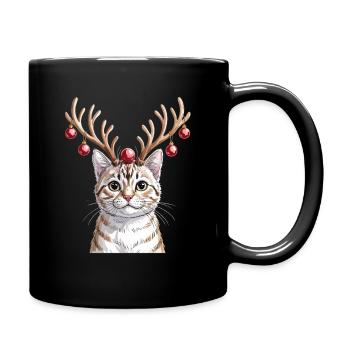 Kätzchen Mit Rentiergeweih Und Weihnachtskugeln - Tasse einfarbig - Schwarz - Rechts