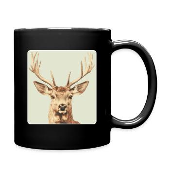 Rentier Hirsch Geweih Reindeer Vintage - Tasse einfarbig - Schwarz - Rechts