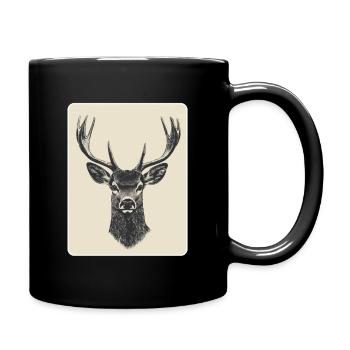 Rentier Hirsch Geweih Reindeer Vintage - Tasse einfarbig - Schwarz - Rechts