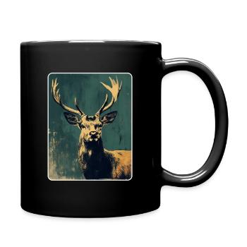 Rentier Hirsch Geweih Reindeer Vintage - Tasse einfarbig - Schwarz - Rechts
