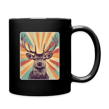 Rentier Hirsch Geweih Reindeer Vintage - Tasse einfarbig - Schwarz - Rechts