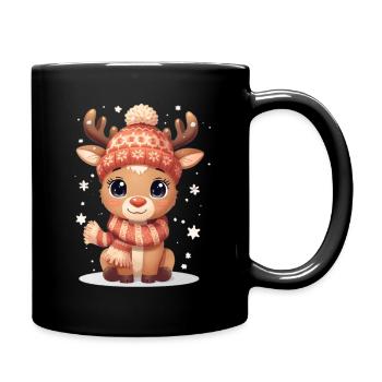 Winter deer with hat and scarf - Full Colour Mug - black - Right