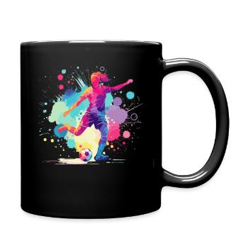 Fußball Fußballerin, Fussballspielerin, bunt Frau - Tasse einfarbig - Schwarz - Rechts
