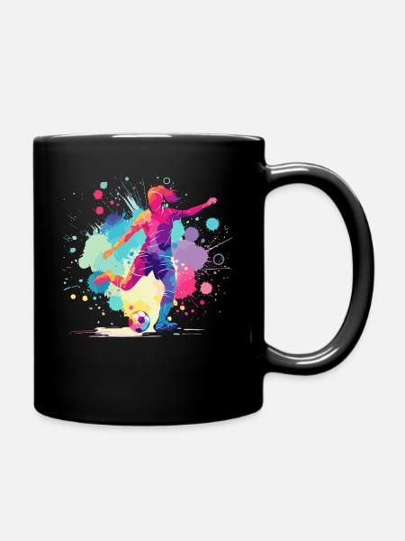 Fußball Fußballerin, Fussballspielerin, bunt Frau - Tasse einfarbig - Schwarz