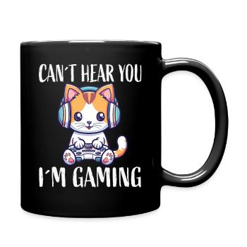 Kitten with headset while gaming - Full Colour Mug - black - Right