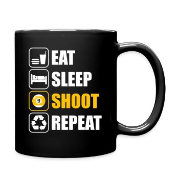 Eat sleep shoot lustiges Billard Billardspieler - Tasse einfarbig - Schwarz - Rechts