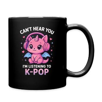 Kawaii Dragon écoutant la K-Pop - Mug uni - noir - Droite