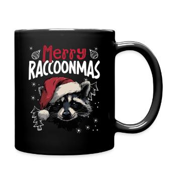 Merry Raccoonmas Funny Raccoon Christmas Motif - Full Colour Mug - black - Right