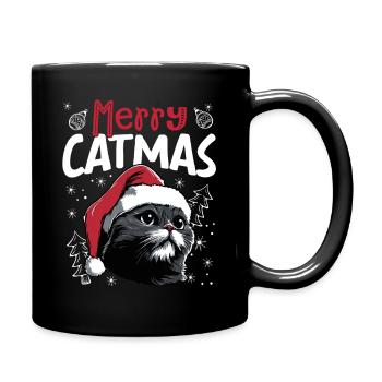 Merry Catmas Funny Cat Christmas Motif - Full Colour Mug - black - Right