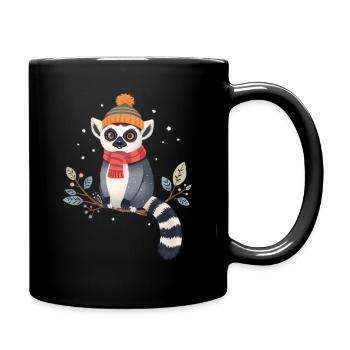 Winter Lemur mit Mütze und Schal - Tasse einfarbig - Schwarz - Rechts