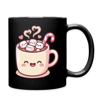 Cuddle mug with marshmallows & candy cane - Full Colour Mug - black - Right