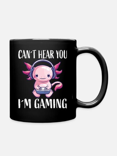 Gaming Axolotl mit Kopfhörer - Ensfarvet krus - sort
