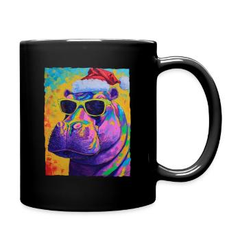 Nilpferd Weihnachten Porträt - Tasse einfarbig - Schwarz - Rechts