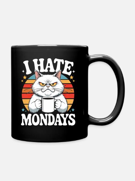 Mürrische Katze Ich Hasse Montage - Full Colour Mug - black